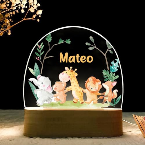 Lampara infantil - Bebe recien nacido niños - Luz noche quitamiedos personalizada nocturna regalo niño regalos bebes nacidos originales para con nombre bautizo cumpleaños años 1 2 3 (BOSQUE2)