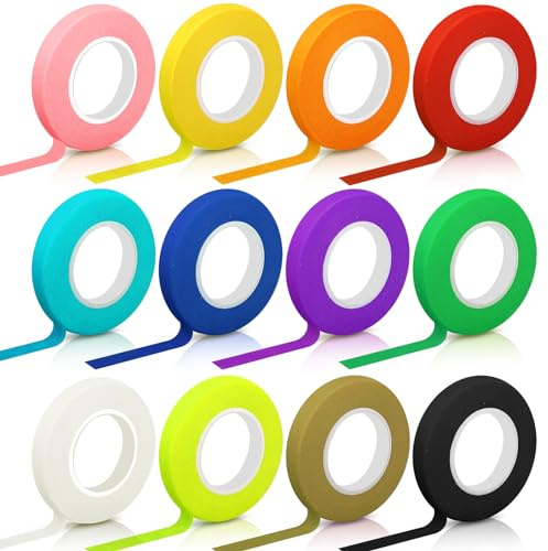 Hengxinchen 12 Rollos de Cinta de Crepé Cinta de Pintor 10MM*20M Cinta de Colores Cinta Decorativa de Pintura DIY Cinta de Enmascarar Cinta de Colores para Pintores Niños Murales