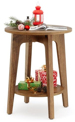 VASAGLE Beistelltisch, Sofatisch, Kleiner runder Tisch für Wohnzimmer, Nachttisch für kleine Räume, mit unterer Ablage, moderner Stil, honigbraun LET283T41