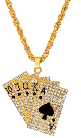 Kawailay Royal Flush-halsband pokerkort guldkedja punk biker rock hip hop hänge halsband för män kvinnor