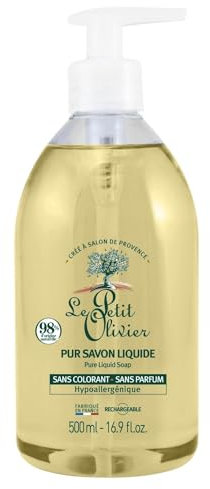 LE PETIT OLIVIER - Pur Savon Liquide - Hypoallergénique - Sans Parfum & Sans Colorant - Nettoie La Peau En Douceur - 98% D'Origine Naturelle - Cuit au Chaudron - Fabriqué En France - 300ml