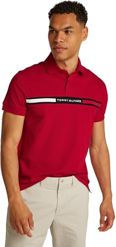 Tommy Hilfiger Herren Poloshirt Kurzarm Chest Insert Regular Fit, Mehrfarbig (Medium Red), M