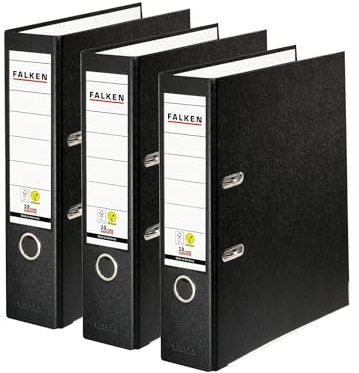 Original Falken 3er Pack PP-Color Ordner. Made in Germany. 8 cm breit DIN A4 schwarz Vegan Kunststoff-Ordner Ringordner Aktenordner Briefordner Büroordner Plastikordner Schlitzordner