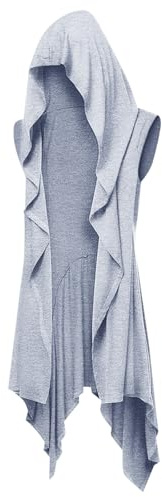 Runcati Veste à capuche longue pour homme avec volants, col à écharpe, manches longues, cardigan drapé, uni, léger, manteau à cape, gris, L