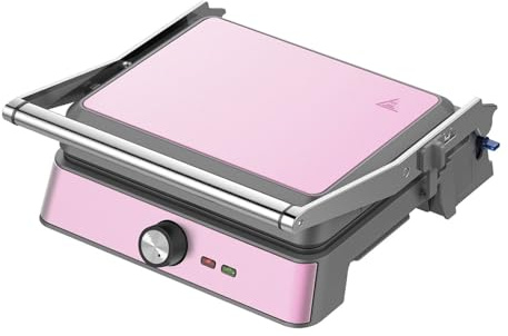 Westinghouse Retro kontaktgrill med 180° öppning, smörgåsgrill med cool-touch-handtag och höjdjustering, non-stick belagd Paninigrill, fettfri grillning av smörgåsar, bröd, biff, rosa