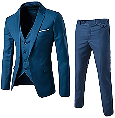 Generico Completo Uomo Elegante Blazer, Gilet e Pantaloni 3 Pezzi Abito Smoking Slim Fit Abito Cerimonia Tailleur Business Taglie Forti da Sposo Curvy Matrimonio Vestiti Cotone Moderni Comode