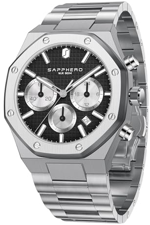 SAPPHERO Mens Watches Luxury 50M Waterproof Men's Wrist Watch Business Date Sport time Fashion Stainless Steel Strap Watches for Men Sliver Black