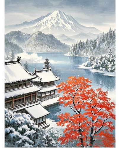 SHEGZHUC 40 x 50 cm Diamond Painting Adult Winter Landscape, Diamond Painting Pictures Japan Mountain Fuji Snow Landscape, Mosaic Embroidery Cross Stitch Art Gift, Wall Decoration for Bedroom