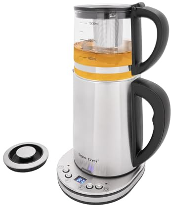 Bollitore elettrico in acciaio inox, 1500 W, vetro di sicurezza, 2,5 l, doppio bollitore con display LCD e regolazione della temperatura, pratico, 2 in 1, bollitore per la casa e l'ufficio