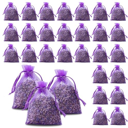 30 Pcs Sacchetti per Lavanda, Sacchetti Profumati Lavanda Vera Essiccata, Bustine Qualità Superiore, Antitarme per Armadi Vestiti, Guardaroba, Cassetti - Profumatori Ambiente (-A)