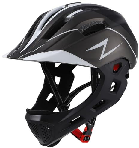 DAGLLGEW Kids Full Face Helmet Shock Proof Kids Bike Helmet with Tail Light Breathable Protective Gear with Detachable Chin Guard for Roller Skates, Skateboard, Scooter Motorcycle