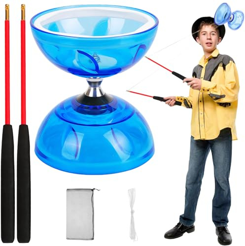 PZJOALN Diabolo con Cuscinetti a Sfera, Diametro 12 cm, Grande diabolo con Cuscinetti a Sfera, Giocattolo da Giocoleria, Adatto ad Adulti e Principianti (Blu)