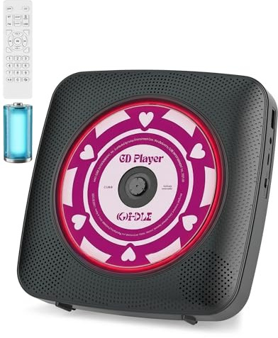 KOVCDVI Reproductor de CD portátil Bluetooth para el hogar con Altavoces, Mando a Distancia, Radio FM, Compatible con reproducción USB/AUX y Toma para Auriculares Negro