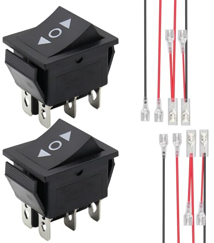 2 x Interruptor Basculante Momentáneo ON-OFF-ON DPDT 3 Posiciones 6 Pines, Inversor de Polaridad Momentáneo 16A/250V, Conmutador Basculante 3 Posiciones con Hilo, Interruptor Inversor para Coche Barco