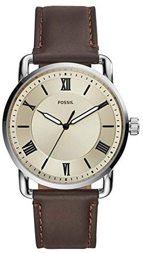 Fossil Copeland Uhr für Herren, Quarzwerk mit Edelstahl- oder Lederarmband, Silberfarben, 42MM