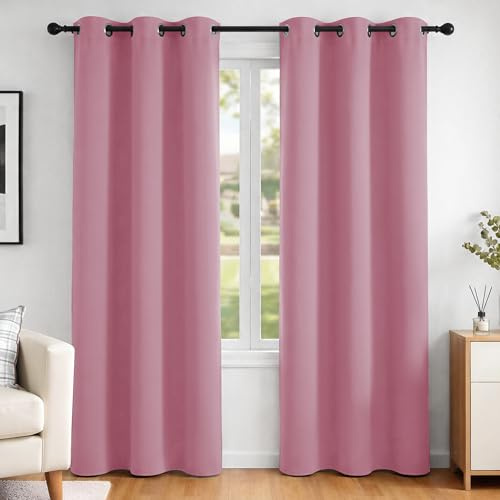 Deconovo Noise Reduction Thermal Insulated Curtains Blackout Curtains Eyelet Curtains for Kids Bedroom Pink W42 x L84 Inch One Pair