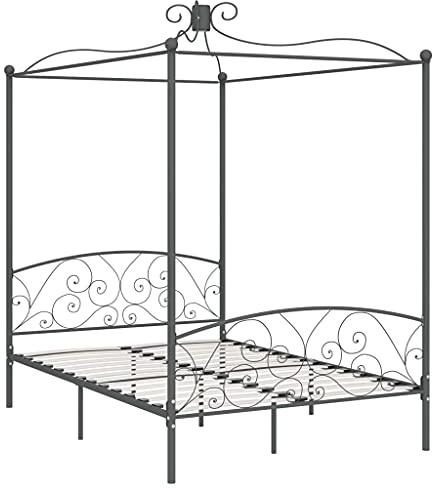 vidaXL Letto a Baldacchino Grigio in Metallo 120x200 cm