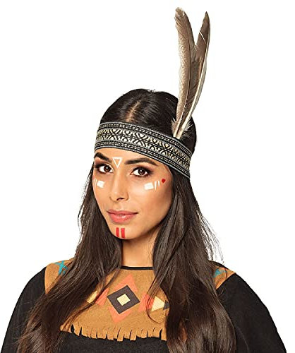 MIMIKRY Stirnband mit Ethno Muster und 2 Gänse Federn für Indianerin-Kostüm Indianer-Kopfschmuck
