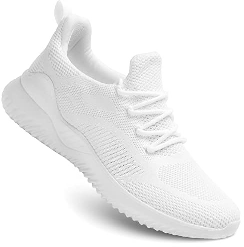 Kapsen Men's Non Slip Running Shoes Ultra Light Breathable Casual Walking Shoes Fashion Sneakers Mesh Workout Sports Shoes White