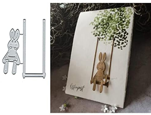 Swing Bunny Rabbit Metal Die Cuts,Flower Leaf Rabbit Card Cutting Dies Cut Stencils for DIY Scrapbooking Album Decorative Embossing Paper Dies Card Making