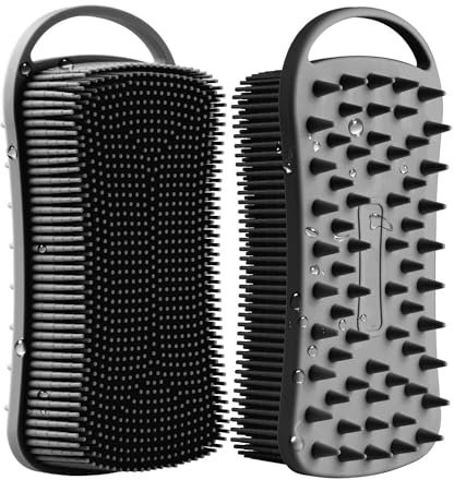 YEADMAL Dual-use Silicone Body Scrubber with Scalp Massage Shampoo Brush Exfoliating Bath Body Brush Gentle Silicone Shower Scrubber, Lather Well for Shower Gel/Soap/Body Wash (Black)