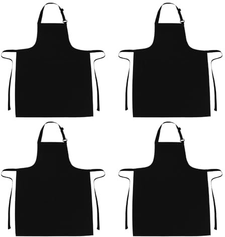 LINEN CLOSET® 4 Pack Aprons Unisex Adjustable Bib Aprons for Men Ladies Cooking Kitchen Women Chef Aprons with 2 Front Pockets for Home Garden Work Coffee Restaurant Black Apron