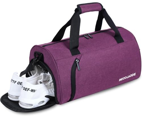 BECOJADDE Sporttaschen für Damen und Herren, 25L Reisetasche Duffel Bag Übernachtungstasche mit Schuhfach & Nassfach, wasserdichte Handgepäcktasche für Sport, Fitnessstudio, Schwimmen, Lila