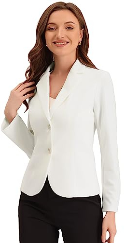 Allegra K Blazer Femme de Business à Col Revers Veste de Costume à Manches Longues Blanc XL
