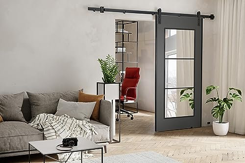 KIER FURNITURE POLI Wall-Mount Schiebetür – Schiebetür Komplettset Schiene Komplettset Mit Tür – Zimmertüren Mit Zarge Komplett - B86xH205xT1,6 cm - Graphit