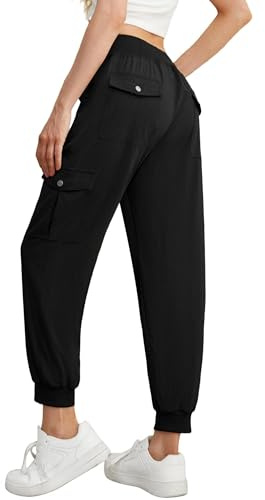 GRECERELLE Pantalones de chándal para mujer, pantalones cargo de verano, pantalones deportivos para el tiempo libre, pantalones de entrenamiento para mujer con cintura elástica, puños y 6 bolsillos, L