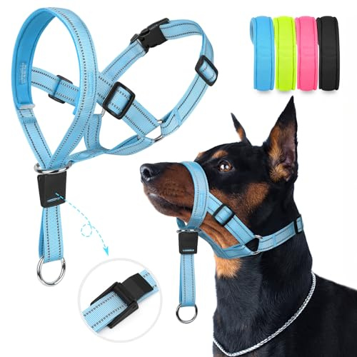 Weesiber No-Pull Dog Head Collar, Adjustable Dog Muzzle Leash Padded Head Halter Training Nose Leash, Easy Control for Walking (Blue,L)