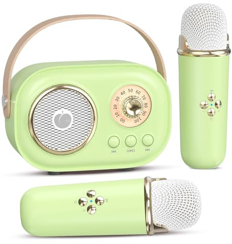 Mini Máquina de Karaoke para Niños Adultos,Altavoz Bluetooth Portátil con 2 Micrófonos Inalámbricos, Regalos Juguetes para Niñas 3, 4, 5, 6, 7, 8+ Años Cumpleaños Fiesta Familiar en Casa (Verde)