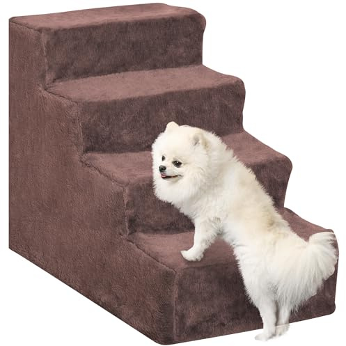 PawHut Escalera para Perros de 4 Peldaños Cama Sofá 60x35x44 cm Marrón