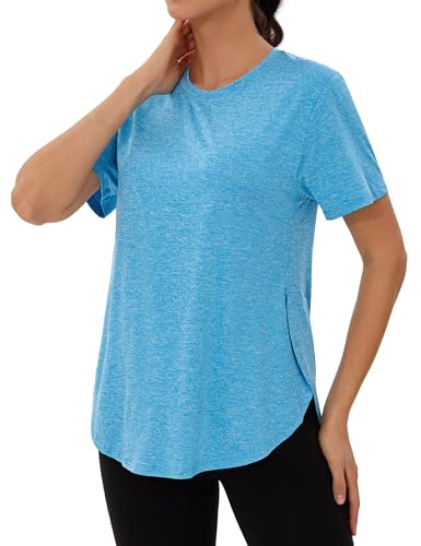 Wayleb T-Shirt Donna Fitness – Girocollo a Maniche Corte, Funzionale e Traspirante per Sport, Tennis, Palestra, Azzurro S