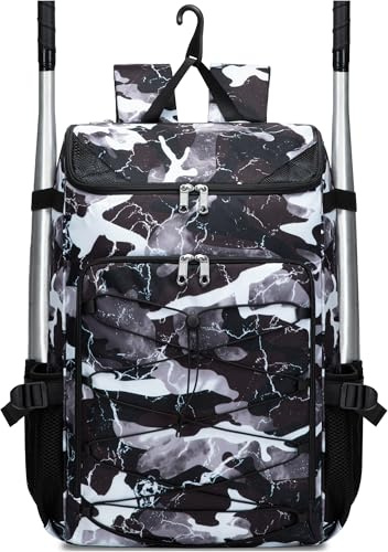 FOKDUVB Baseball Softball Gear Bag Backpack for Boys Girls Ages 8-12 12-14 Large Kids Youth Bat Bag with Ventilated Shoe Compartment Baseball Softball Players Stuff Supplies (Gray, Camouflage)