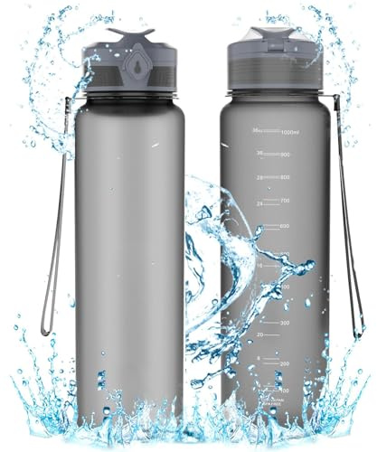 Green & Shine Borraccia sportiva da 1 litro con indicatore del tempo, borraccia con filtro, a prova di perdite, senza BPA, borraccia per fitness, palestra, ciclismo, yoga, ufficio