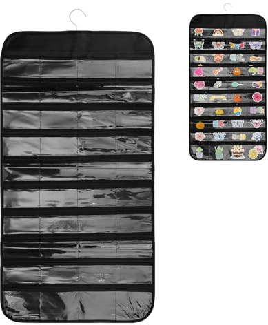 Fukaisu Présentoir d'Autocollants à Suspendre, 80 x 43 cm Tableau de Poche Portable avec Poches Transparentes Organiseur d'Affichage d'Autocollants Support pour Salle de Classe Magasin École