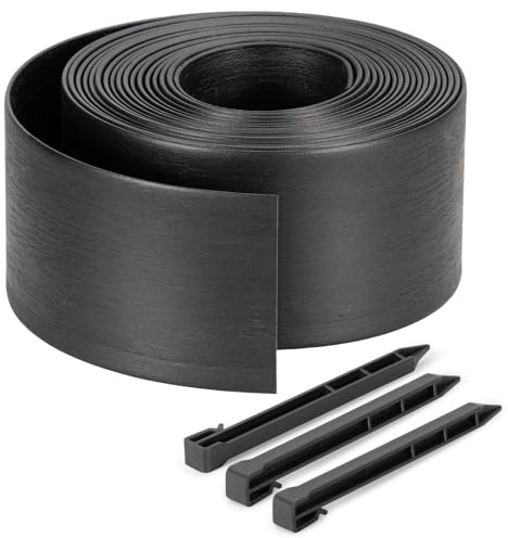 Velway Bordo Giardino Flessibile Lunghezza 10m, Altezza 13cm, con 20 Picchetti - Bordatura da Giardino in Plastica per Prato, Aiuole e Sentieri, Nero