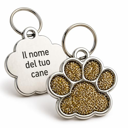 MENKËLL Targhetta Cane con Incisione Laser Personalizzata - Acciaio Inossidabile, Anello Resistente - Medaglietta Personalizzabile con Nome e Dati - Perfetta per Cuccioli e Gatti (Oro, Zampetta)