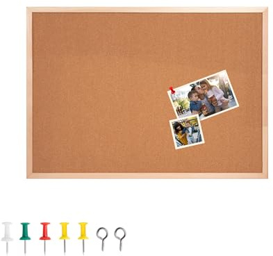 Pryma Lavagna in Sughero da Parete – Bacheca con 7 Puntine Incluse – Pannello Porta Appunti per Ufficio, Casa e Scuola (50x70 cm)