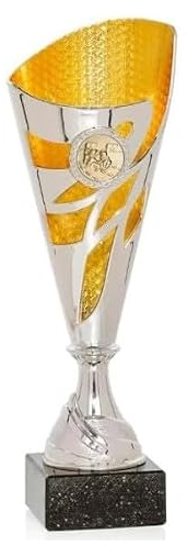 Genérico Copa Trofeo Dorada y Plateada Personalizable para premios y competiciones – Disponible en 20, 24 y 27 cm – con Disco Deportivo a Elegir (27 cm)