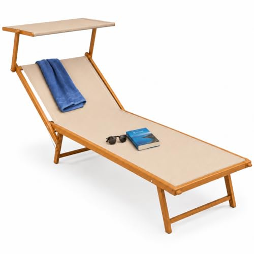 BAKAJI Lettino Prendisole Pieghevole da mare Stabilimento Spiaggia Professionale Struttura in Alluminio 180 x 60 x40/90 cm Sdraio Mare Spiaggia Piscina con tettuccio Parasole (Effetto Legno Beige)