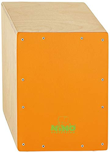Nino Percussion Cajon Kinder Instrument - Trommelkiste für Kinder ab 4 Jahren - Musikinstrument - Schlagfläche Baltische Birke, Orange (NINO950OR)