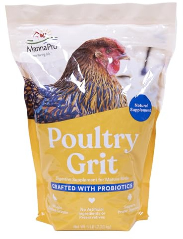Manna Pro Chicken Grit with Probiotics – Crushed Granite Grit for Backyard Chickens, Supports Healthy Digestion and Gizzard Function, Ideal for Laying Hens and Small Flocks, 5 lb Bag