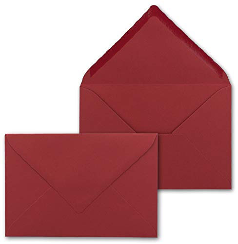 50 Brief-Umschläge mit Wellenschnitt - Dunkel-Rot - DIN C6-114 x 162 mm - 11,4 x 16,2 cm - mit wellenförmigen Rändern - Nassklebung - FarbenFroh by GUSTAV NEUSER
