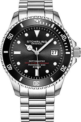 Reloj suizo automático de acero inoxidable profesional DEPTHMASTER para hombre, 200 metros, resistente al agua, con cierre de seguridad para buceadores y corona atornillada, Negro