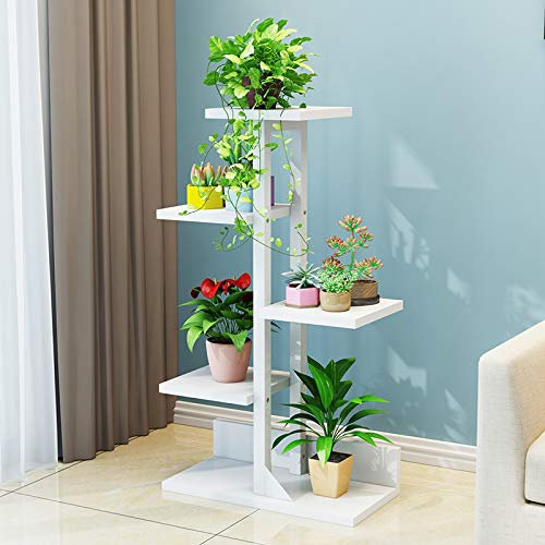 CXLT Estante para Flores Marco De Hierro La Esquina Estantería Maceta Planta Stands Escalera Madera Pie Pantalla Libre Jardín Decoración Interior Y Exterior,White-5Tier