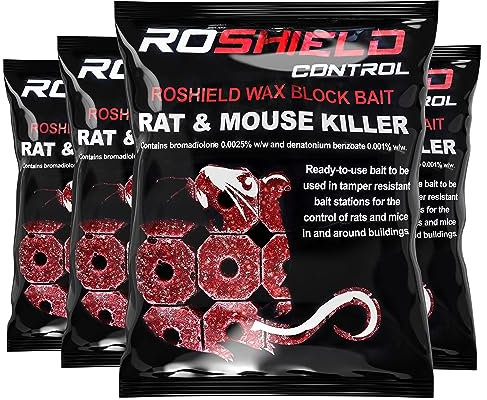 ROSHIELD 1.2kg Wax Block Bait for Rat & Mouse Killer Poison Control - Indoor, Outdoor All-Weather Rodent Bait Station Refill Packs (300g x 4 Packs)