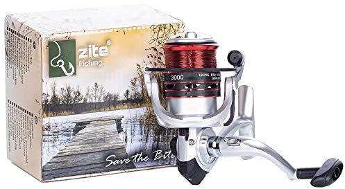 Zite Fishing Angelrolle Bespult - Karpfen-Rolle Aalrolle Allround-Rolle Base Reel 3000 3BB - Monofile Angel-Schnur - 2 Alu-Spulen Inklusive