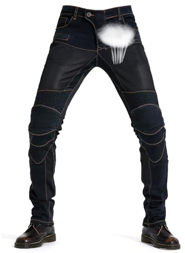oFzimTo Pantalon Moto Homme, Respirant élastique Vélo Jean, Vtt Protection Pants, équitation, Vêtements De Sport De Ski, Convient Pour L'hiver Et L'été, 4X équipement De Protege (Black,M)